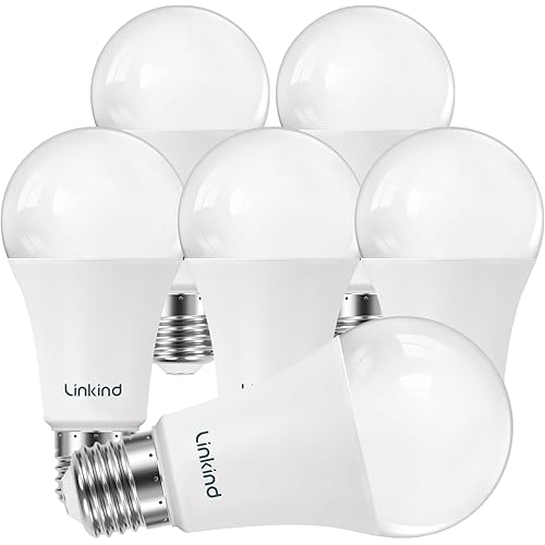 Linkind A19 LED Light Bulbs Dimmable, 100W Equivalent Light Bulbs, 16W, 2700K Soft White, 1600 Lumens LED Bulbs, E26 Standard Base, 120V, Lighting for Bedroom Living Room Home Office, 6 Packs