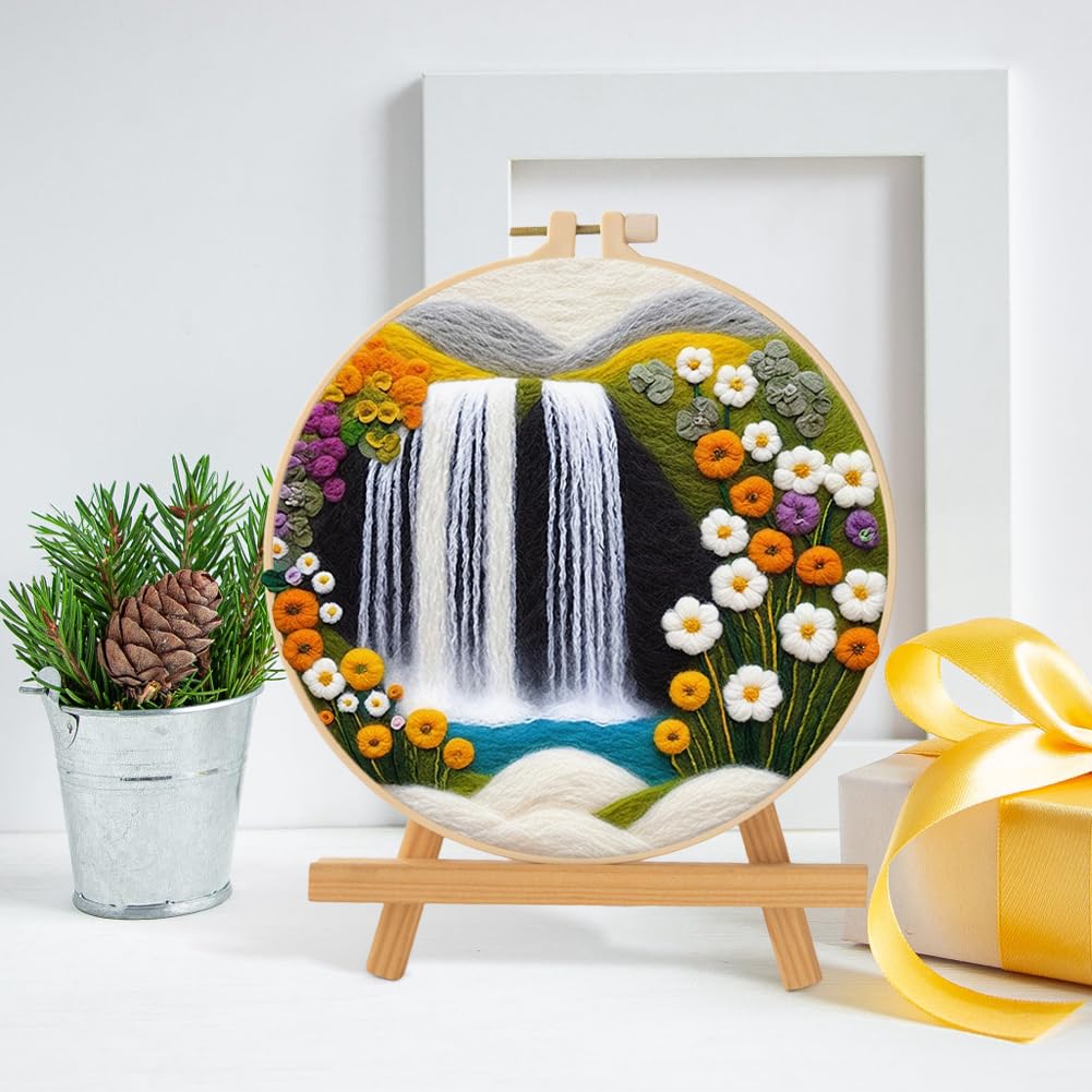 Zcargel DIY Needle Felting Kit Beginner Friendly Wool Painting Craft Set Pastoral Style Patterns Needle Felt Set with Picture Frame Foam Pad Felt Cloth and Instructions Gift for Home Decoration