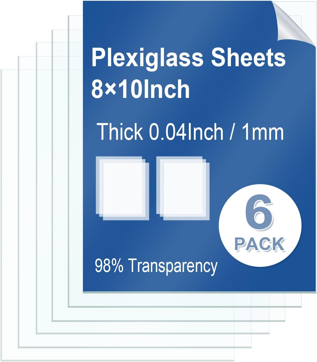 6 Pack Clear Plexiglass Sheets 8×10×0.04In Thin PET Plexi Glass Sheets for Craft Projects Easy-Process Transparent Flexible Plastic Blanks Sheeting for Picture Frames