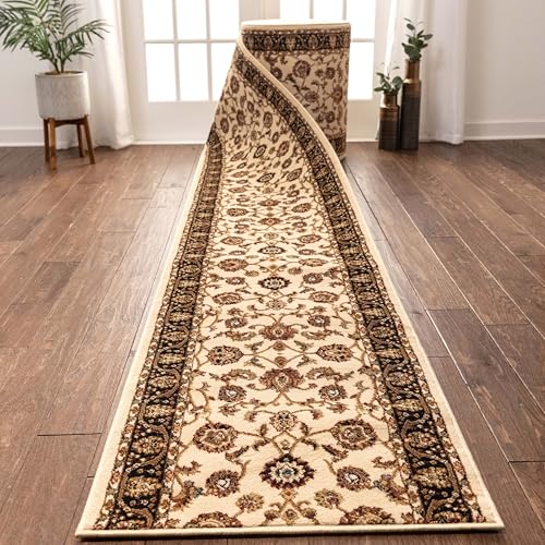 Well Woven Custom Size Hallway Stair Runner - Choose Your Custom Length - Noble Sarouk Ivory Oriental 27 Inch Wide x 10 Feet Long Runner (27" x 10') Traditional Floral Rug