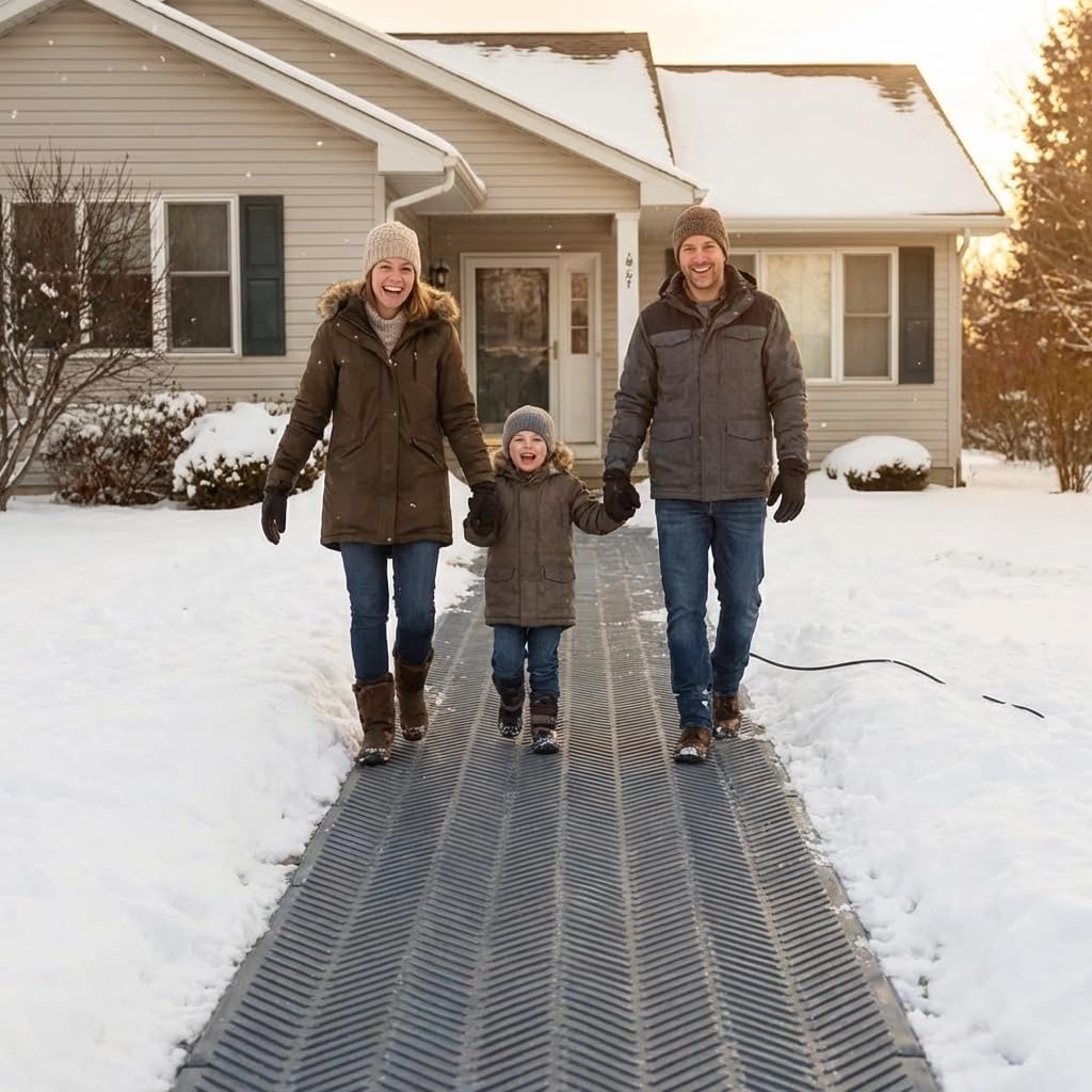 RHS Electric Heated Snow Melting Walkway Mat – Commercial Grade Herringbone Pattern for Sidewalks & Entrances – Prevents Ice Formation – Melts 2" Snow/Hour (30-inches x 10-feet)