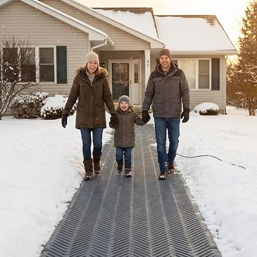 Vista 3 de RHS - Alfombrilla para derretir nieve, diseño de espiga antideslizante, color gris, alfombrilla para exteriores, evita la formación de hielo