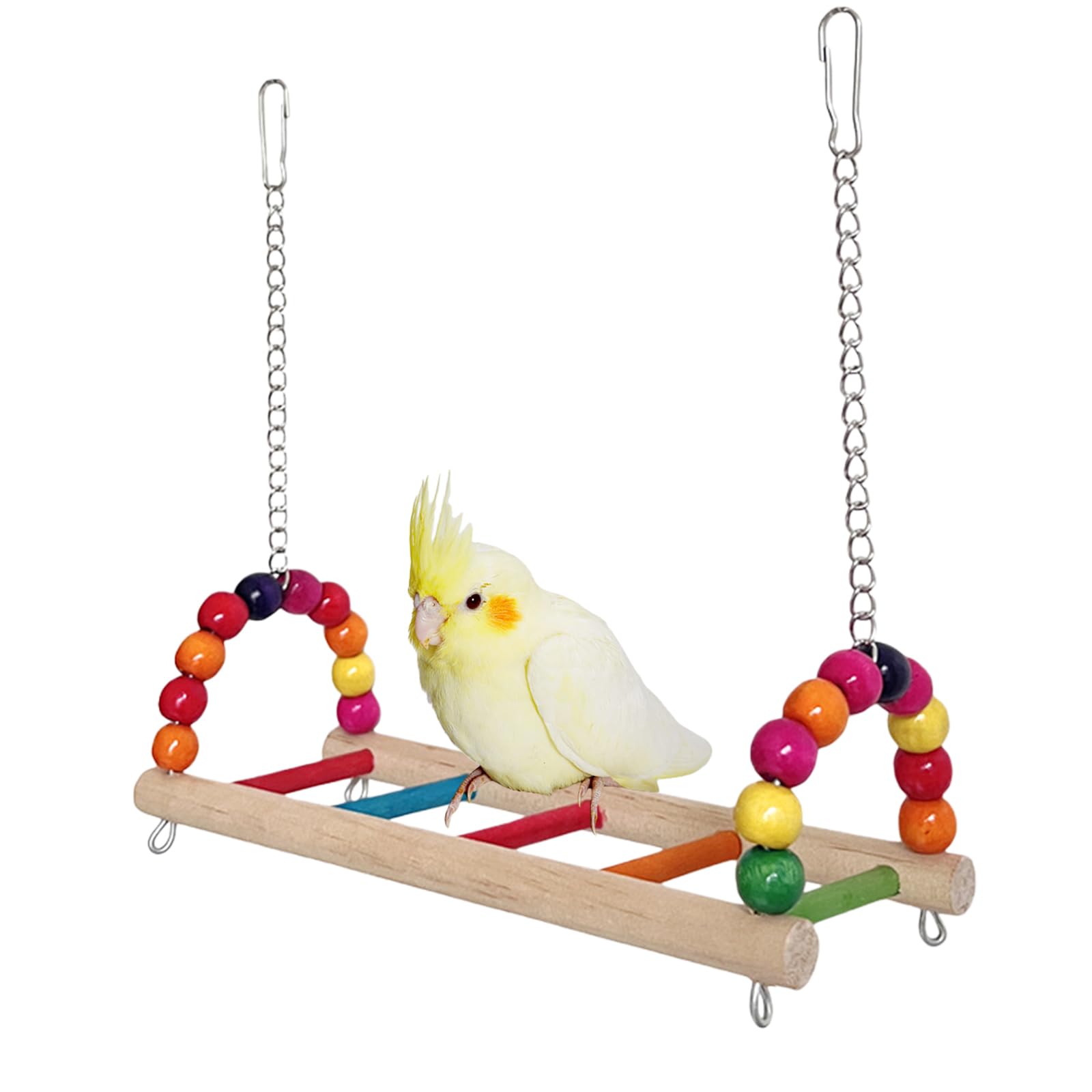 Bird Toys, Wood Bird Perches Parrot Standing Climbing Swing Toys Hanging Cage Accessories for Budgies Conures Cockatiels Parakeets Lovebirds (Colorful A)