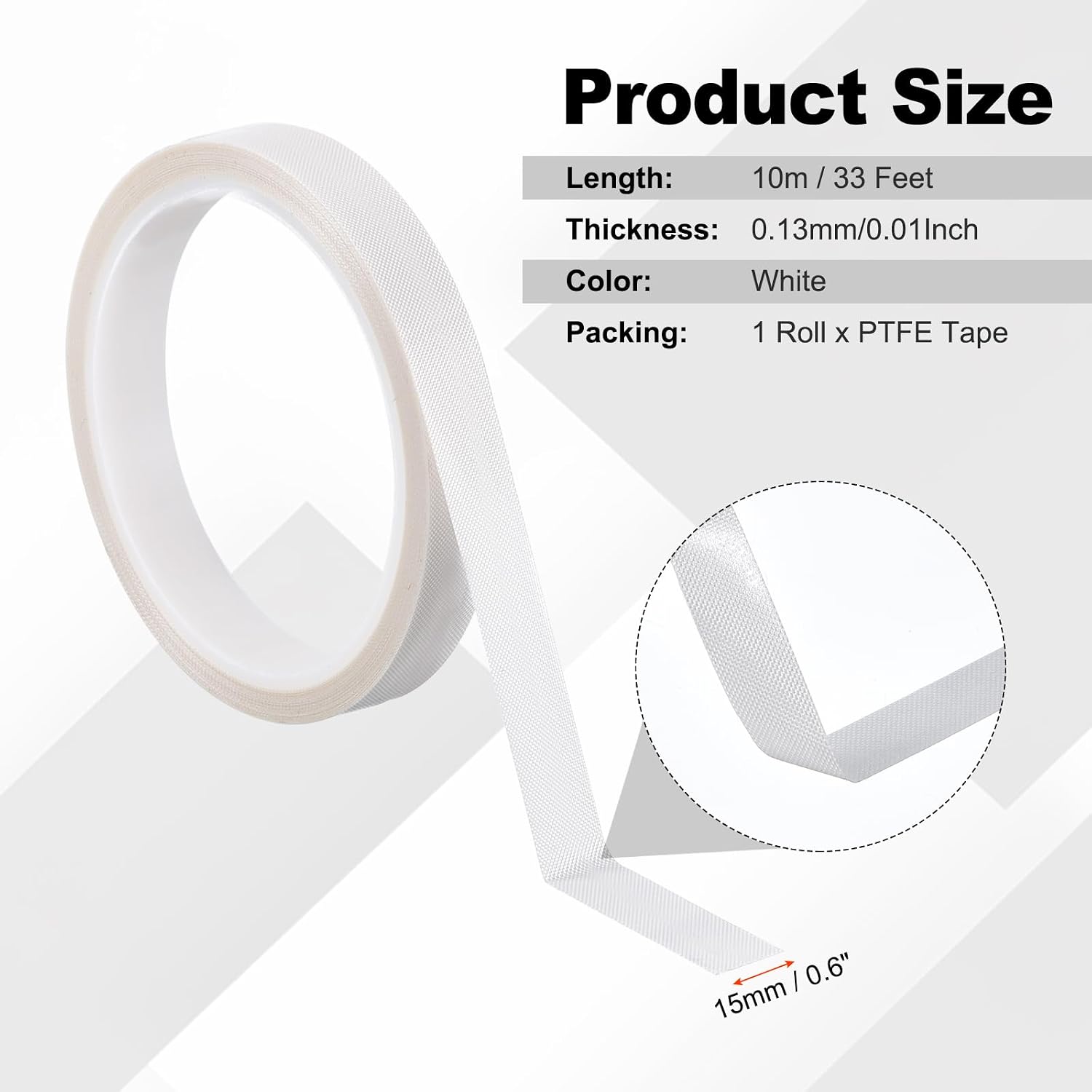 PATIKIL Heat Resistant Tape, 0.6 Inch x 33 Feet High Temperature Tape PTFE Adhesive High Heat Tape Waterproof for Vacuum Sealer Machine Insulation Protection, White, 0.13mm Thick