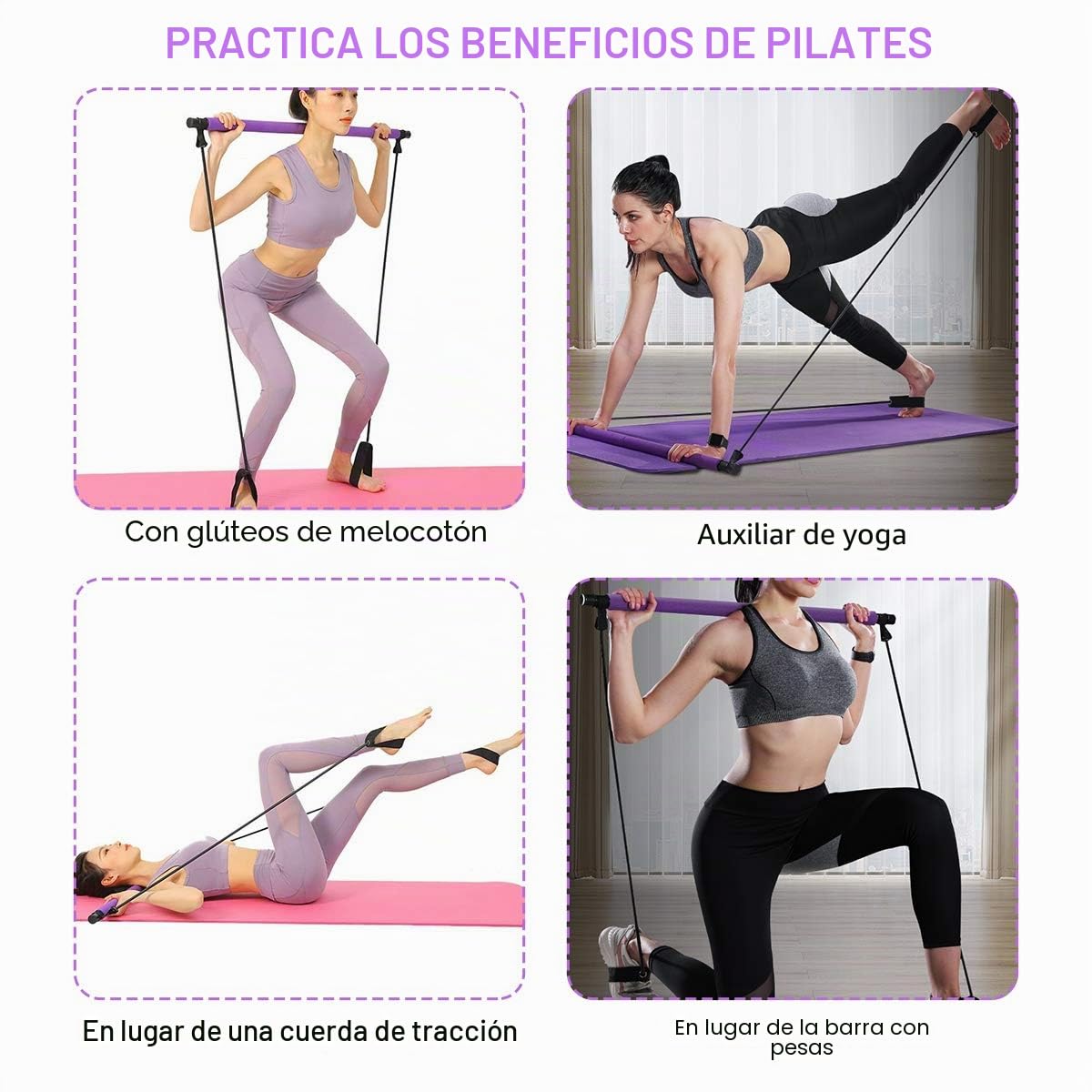 Kit de Barra de Pilates portátil con Banda de Resistencia, Bodybuilding Yoga Pilates Stick con Foot Loop, Core Strength Fitness Gym para Terapia Física, Estiramiento, Esculpido, Torsión