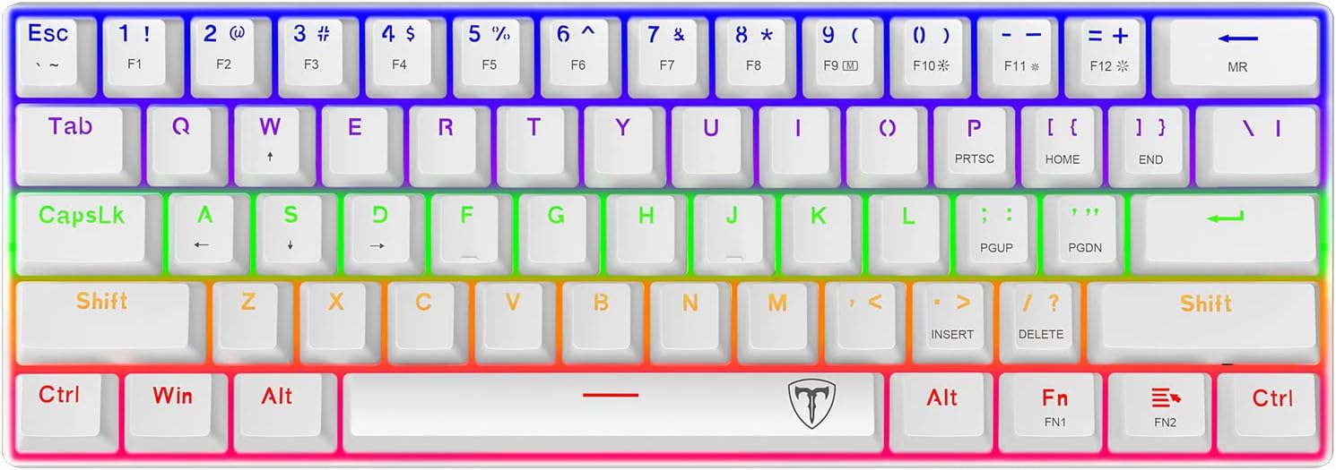 T-DAGGER60% Wired Mechanical Gaming Keyboard, RGB Backlit Ultra-Compact Mini Keyboard, Waterproof Mini Compact 61 Keys Keyboard for PC/Mac Gamer, Typist, Travel, Easy to Carry on Business Trip(White)