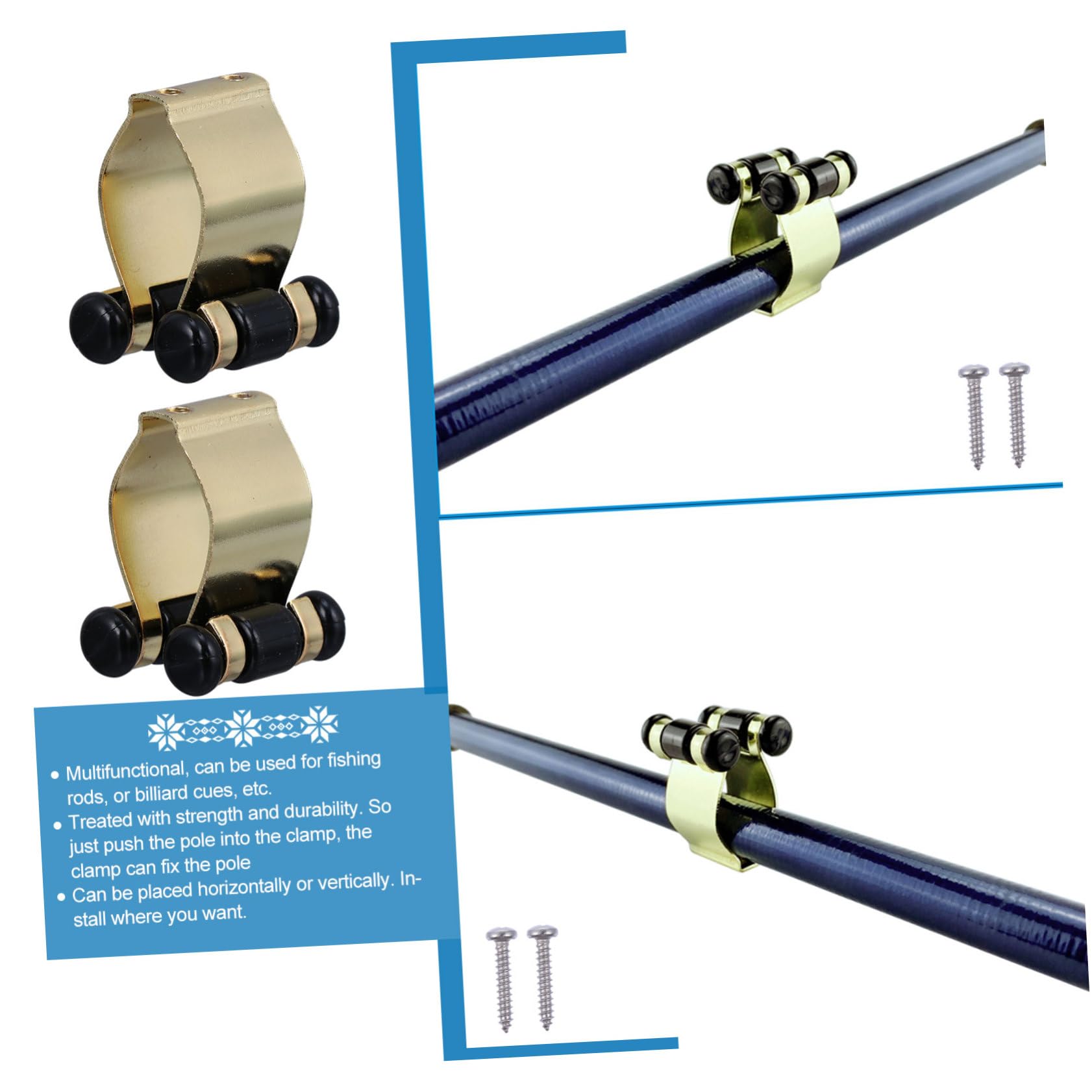 Sosoport 18pezzi Supporto Muro Per Canne Da Pesca e Stecche Da Biliardo Clip Regolabili Con Finitura Placcata Organizzatore Per Accessorio Multifunzionale Per Appassionati Di Pesca e