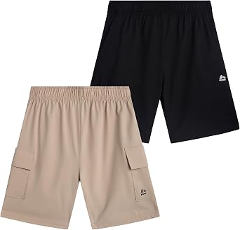 RBX Athletic Boys Shorts - 2 Pack Breathable Active Performance Woven Basketball Shorts - Activewear Kids Gym Short