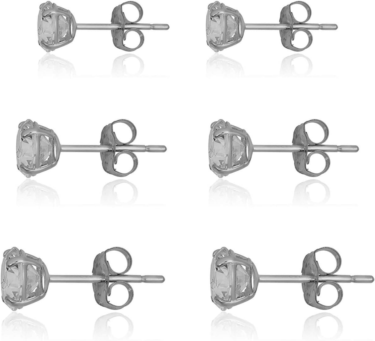 AVORA 3-pair 10K Gold Round Simulated Diamond CZ Stud Earrings Set - Yellow or White Gold