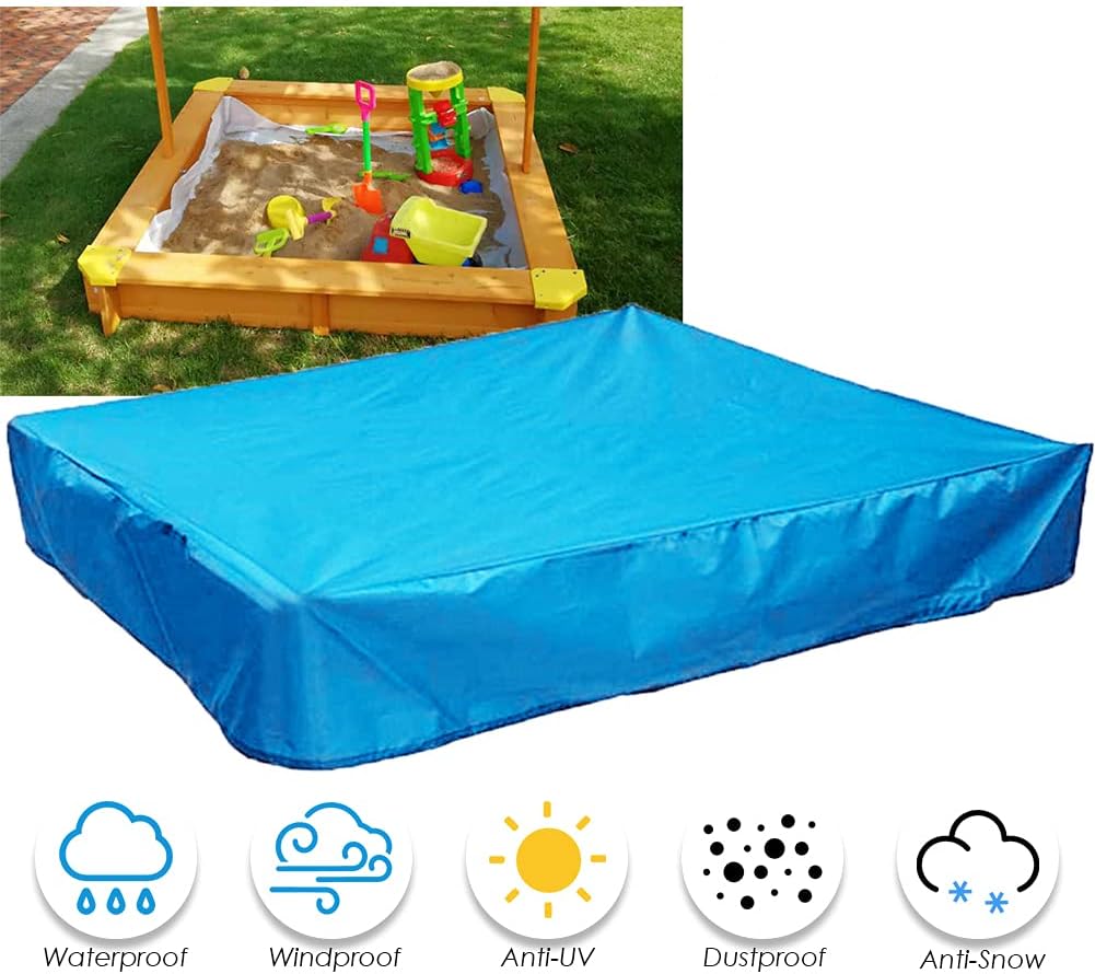 Sandbox Cover Waterproof with Drawstring Sandbox Protective Square with Elastic Dust Protection for Sandpit Pool Toys Indoor Outdoor Garden Blue