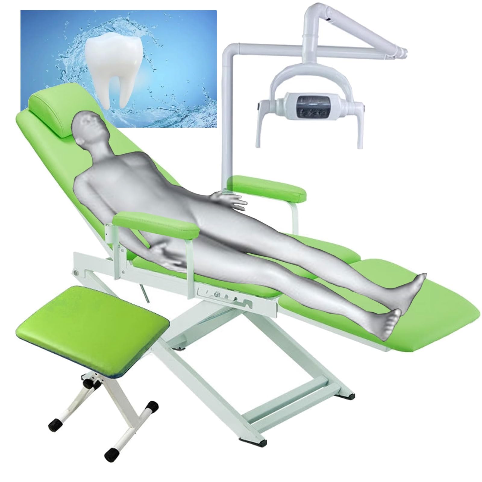 Poltrona Dentale Con Luce LED Odontoiatria Poltrona Attrezzatura Materiale Durevole Sgabello Portatile Adatto per Clinica E Casa Facile Da Montare 220v(Green)