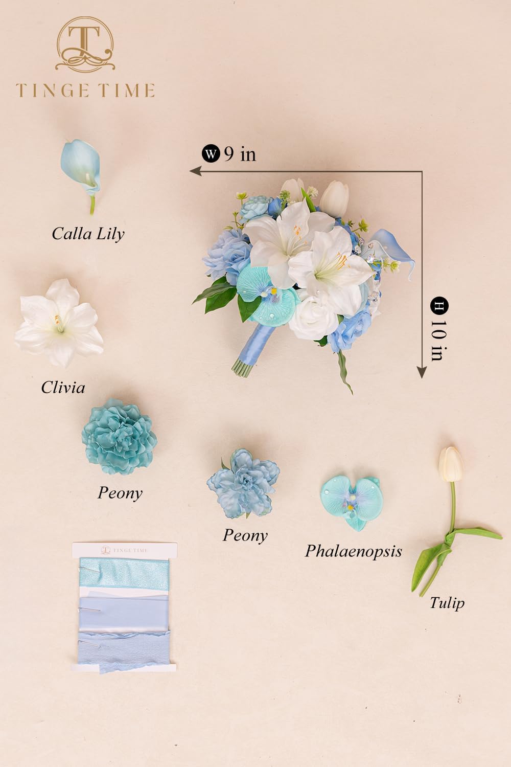 TINGE TIME 9 Inch Bridal Bouquets for Bride, Artificial Silk Flowers Tossing Bouquet for Wedding, Ceremony, Anniversary, Provence Blue