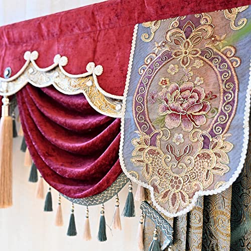 Zzczzc European Waterfall Valances Luxury Embroidery Chenille Swag Valance With Tassels Rod Pocket Top Window Valance For Living Room 1 Panel W63 Inch #TOP5