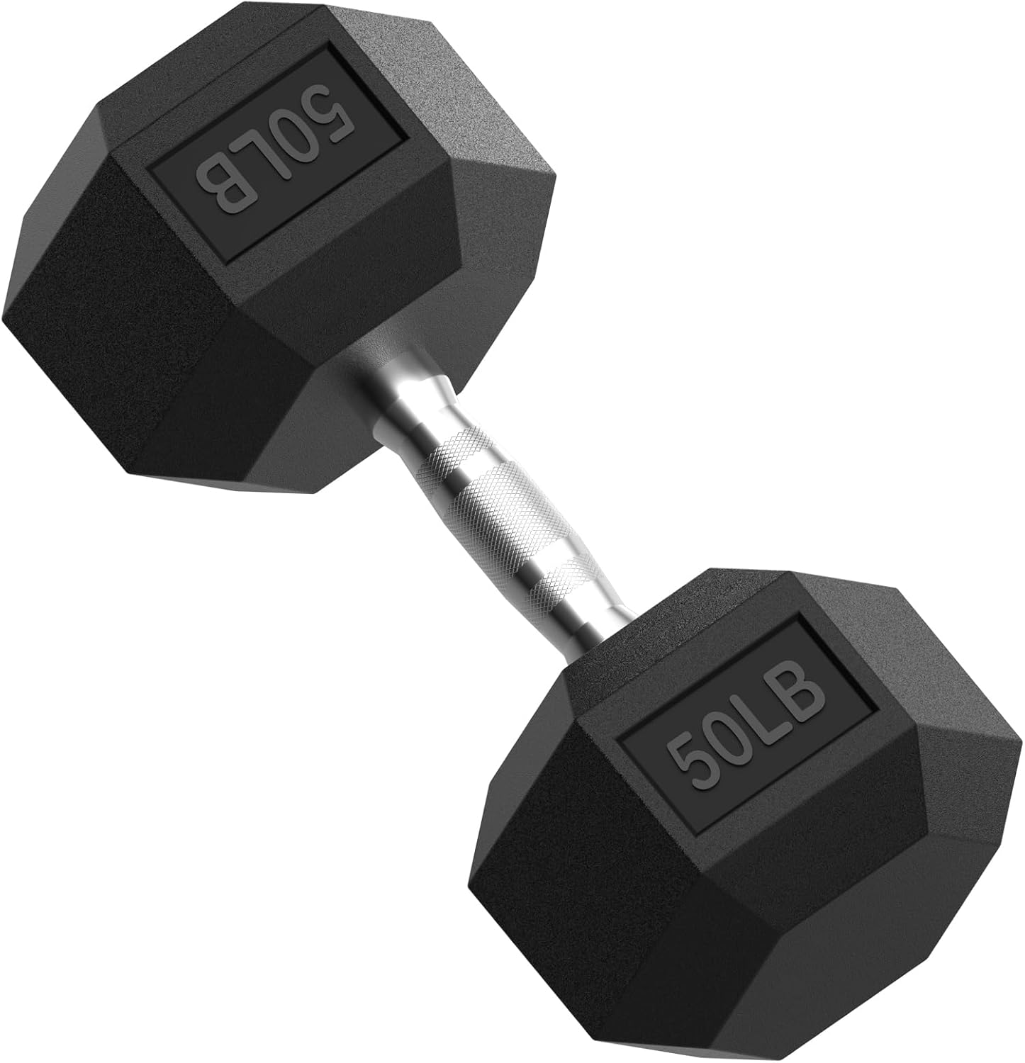 PAPABABE Dumbbells Weights Rubber Encased Hex Dumbbell sets for Strength Training, Exercise & Fitness Durable Free Weight for Home Gym (50lb Single)