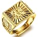 Men's Gold Ring 18K Gold Plated Luxurious Shiny DO NOT FADE "GOLDEN RICH" Ring Size Adjustable (Gold Ring Wealth)