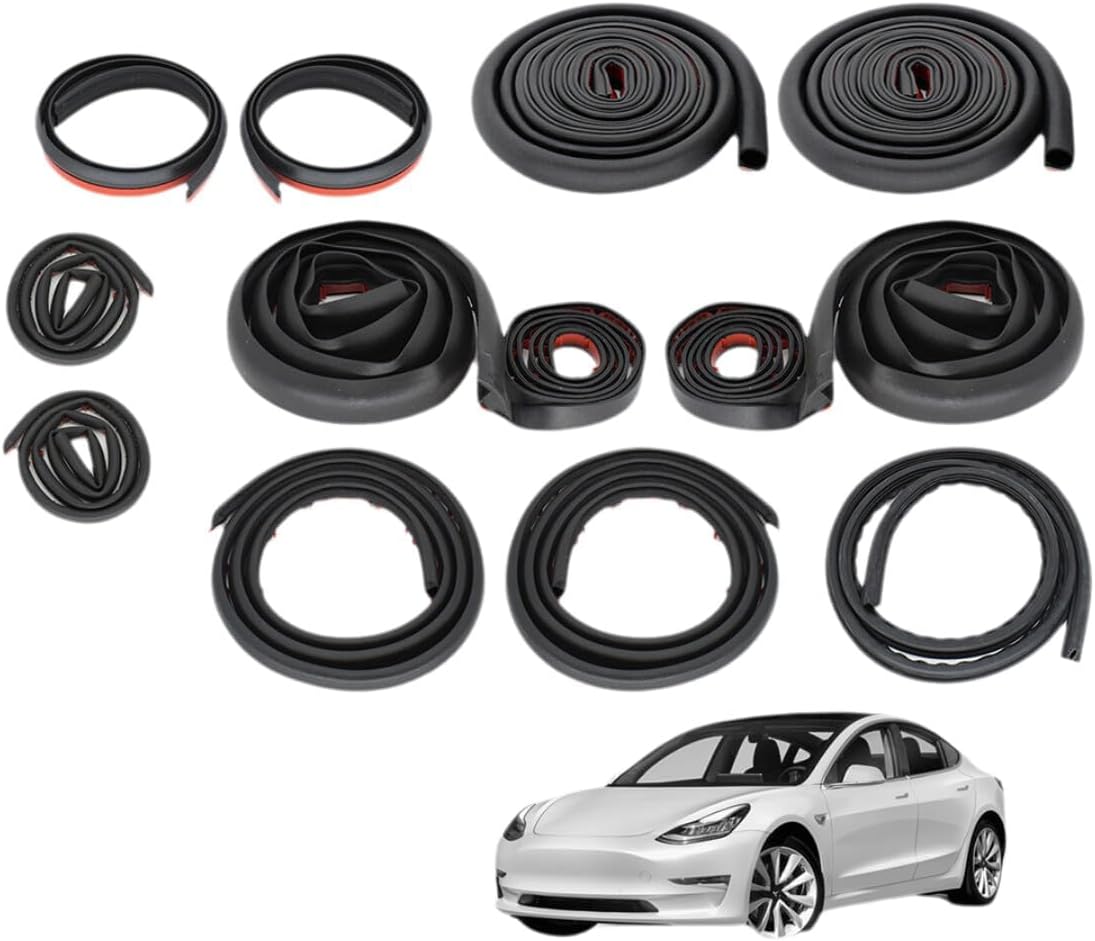 AUTOXBERT 13 PCS Car Weather Stripping for Tesla Model Y/3 Door Seal Strip Rubber Weather Stripping Soundproofing Noise Reduction Kit