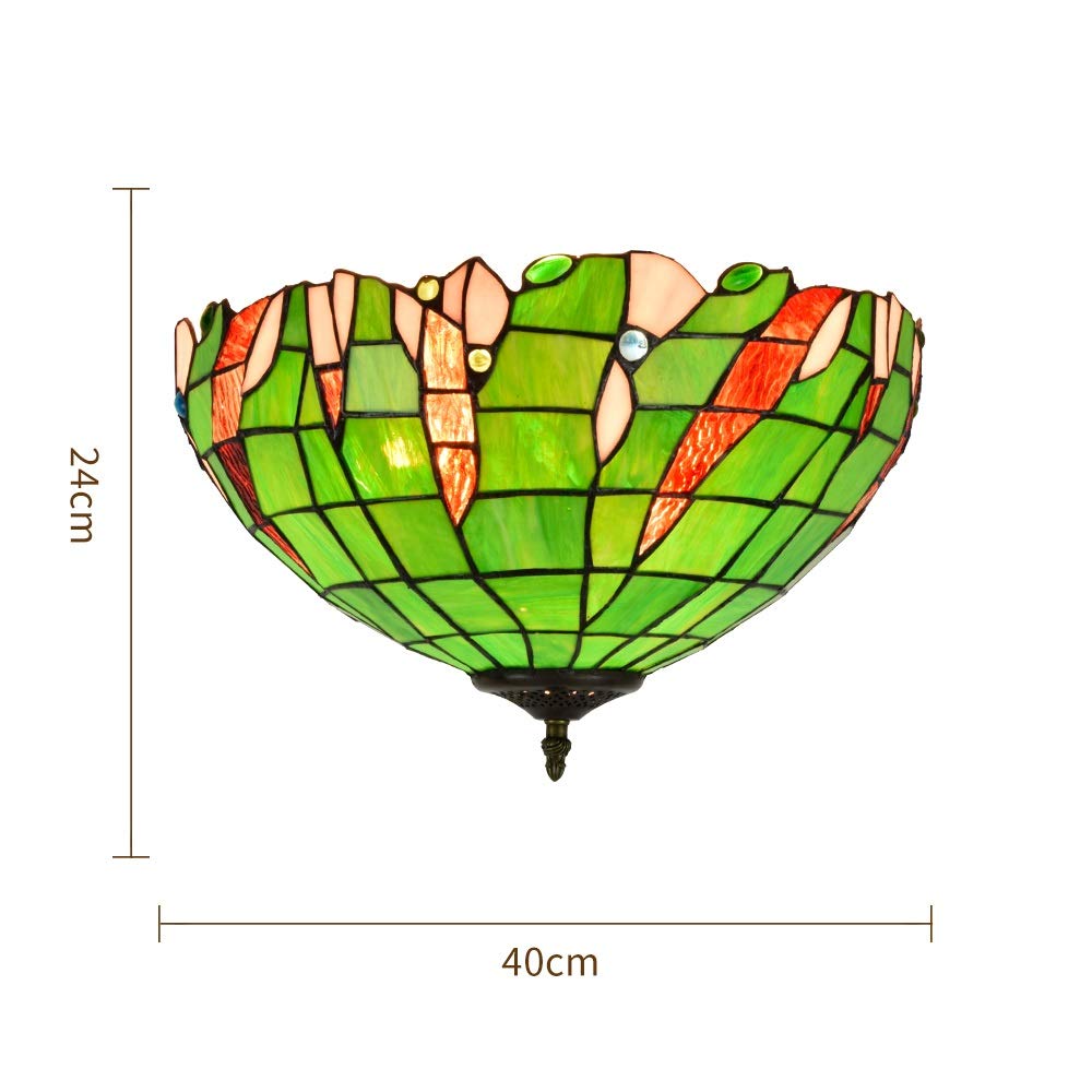 Oświetlenie Sufitowe Witrażowe 40 Cm, Lampa Sufitowa W Stylu Tiffany, Pastoralna, Zielona, Szklana Oprawa, Lampy Sufitowe I Latarnie Do Sypialni, Korytarza, Bal