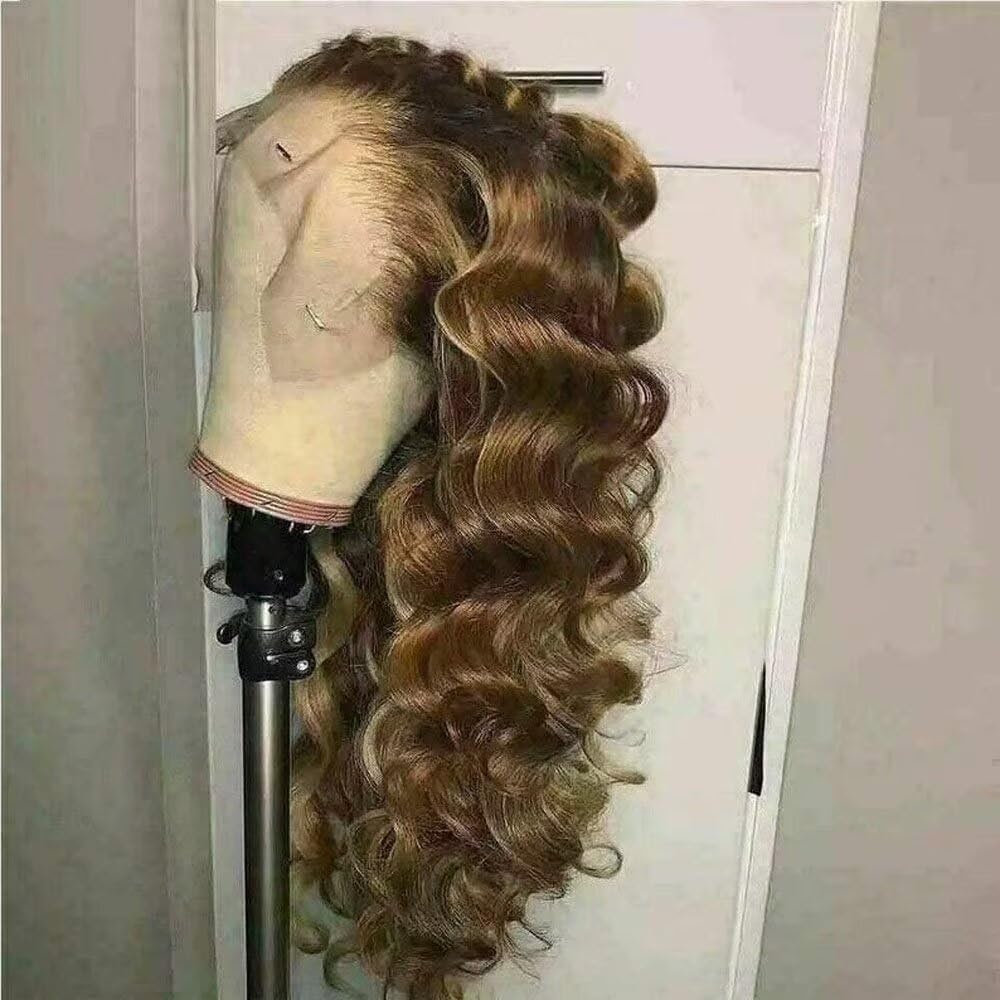 16 Inch Highlight Honey Blonde #1B/27/30 Colored Body Wave Human Hair 13x4 HD Transparent Lace Front Wig with Baby Hair Brazilian Hair 150% Density Ocean Wave Pre Plucked for Black Woman
