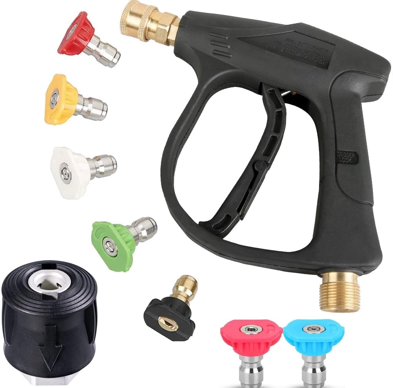 YUET Pistola de Lavado de Alta Presión 7 Boquillas + Adaptador para Karcher | 4350 PSI, M22-14 mm, Kit de Limpieza de Coche, Conector Rápido de 1/4" para Kärcher K2 K3 K4 K5 K6 K7 Idropulitrice