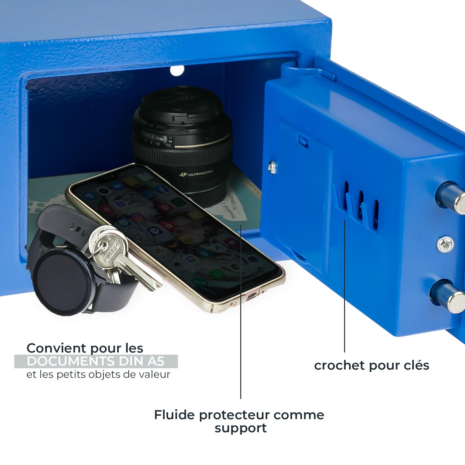 HMF Coffre-fort petit avec serrure à combinaison | 23 x 17 x 17 cm | Bleu