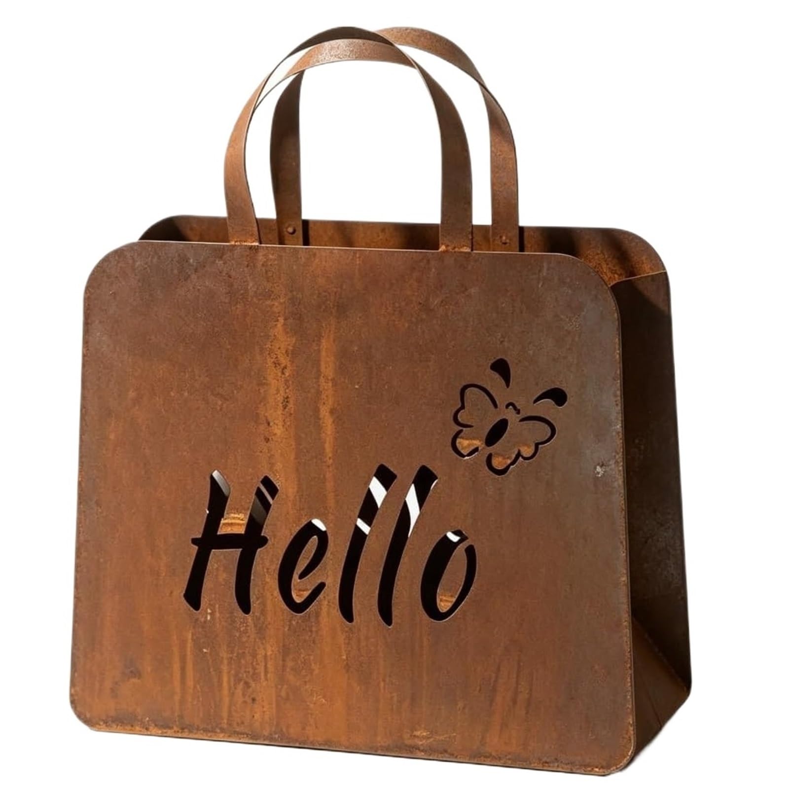 QAZWZG Rustic Metal Handbag Planter Rustic Metal Handbag Planter, Double-Sided Hello Welcome Flower Box, Vintage Farmhouse Pot
