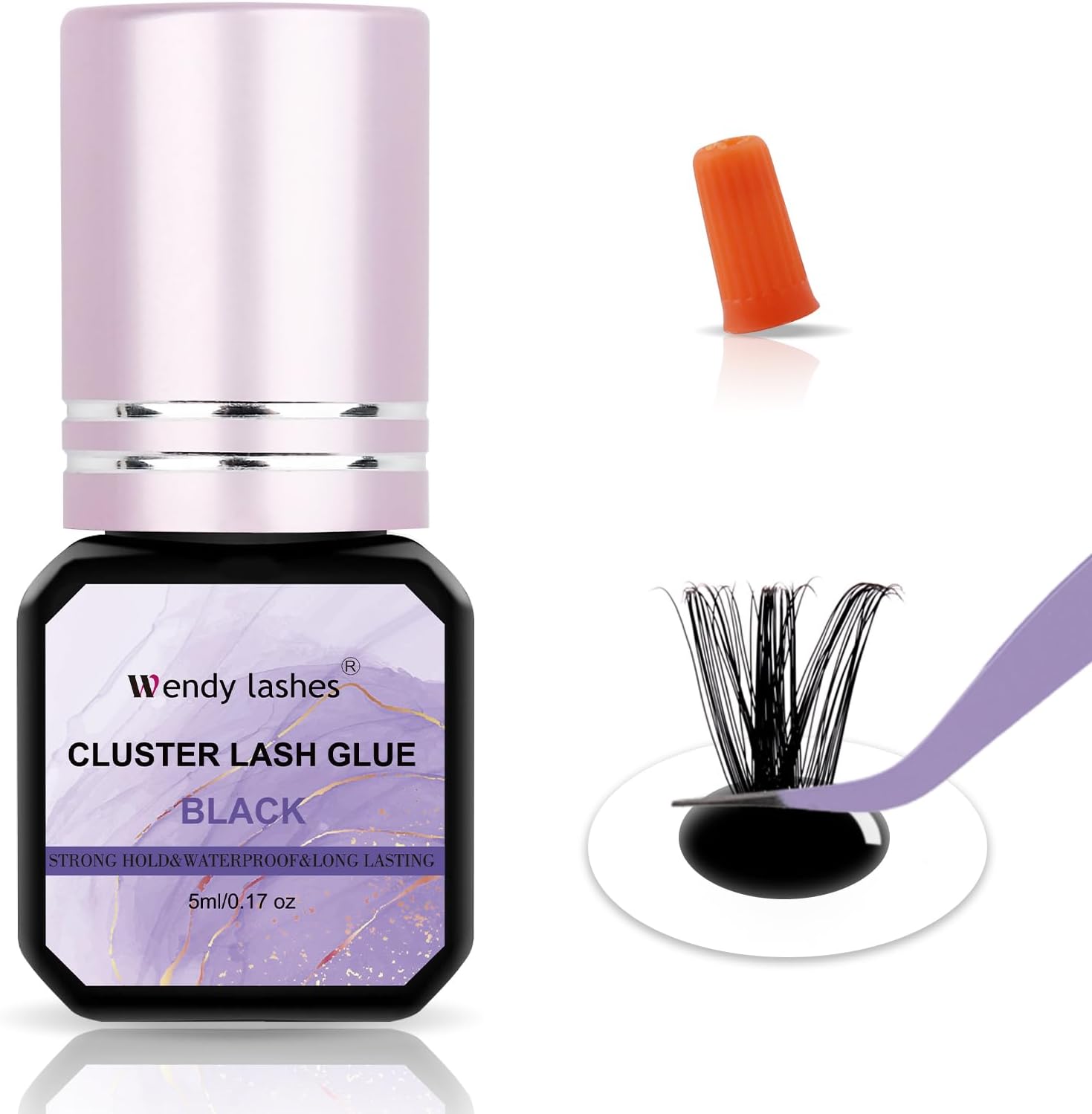 – Cluster Lash Glue 5ML for Eyelash Extensions - Waterproof, Strong Black Lash Glue - Use at Home