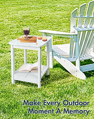 Tikea Adirondack Outdoor Side Table, 16.7" Outdoor End Table For Patio Pool Porch, All Weather Resistant Outdoor Patio Furniture White #TOP3