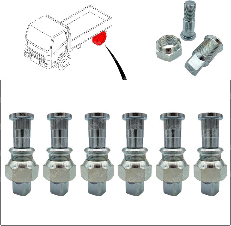 Boursin 6 Wheel Nuts & Studs LH Rear Wheel for Isuzu NPR NQR NPR-HD NRR Reach GMC/Chevy W3500 W4500 W5500 1998-2021