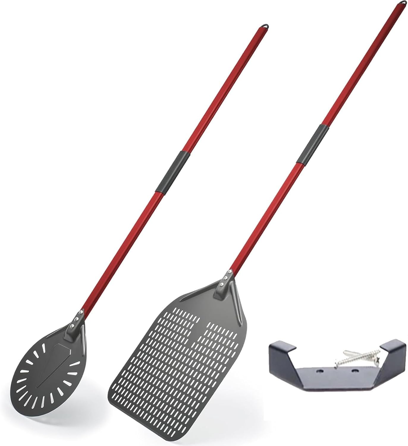 14 Inch Pizza Peel And 9 Inch Pizza Turning Shovel 2 Pieces Sets, Aluminum Red Handle Pizza Paddle, Commercial Brick Oven Accessories, Homemade Bread Baking