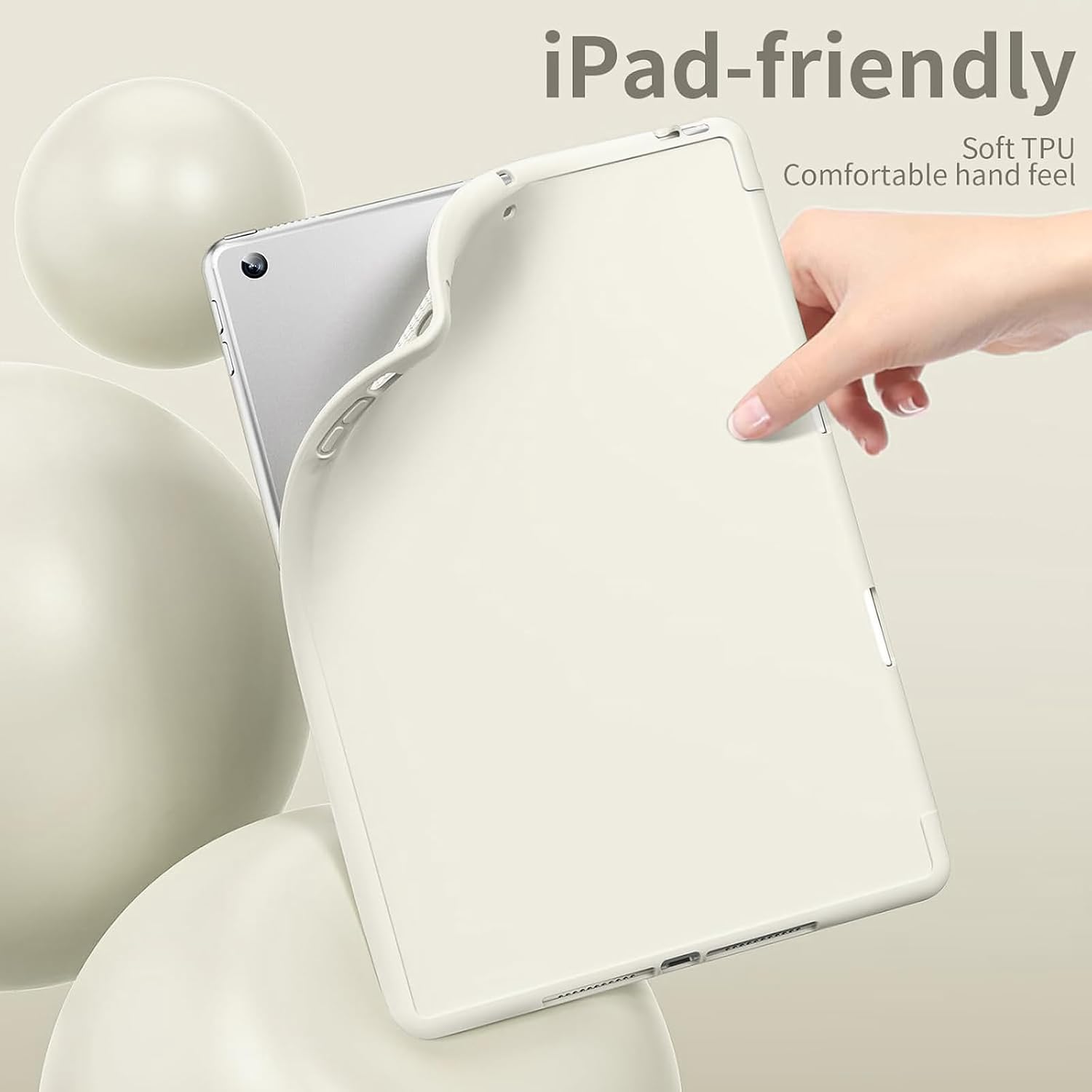 JKSML Keyboard Case for iPad 9th Generation/8th Gen/7th Keyboard Case, Bluetooth Keyboard for iPad 9 8 7 Generation Cover 10.2 inch 2021/2020/2019, Built-in Pencil Holder, Cream White