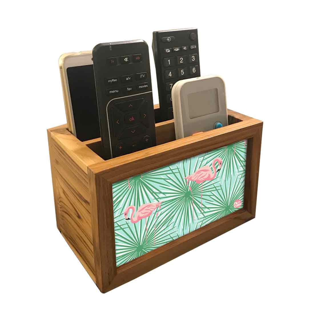 Nutcase Designer Teak Wood TV Remote Stand For Home Remote Holders Organizer Caddy for TV/AC Remotes Control -Multipurpose Desk Organiser-6�x4�x4� - Flamingoes Leaves-image-32