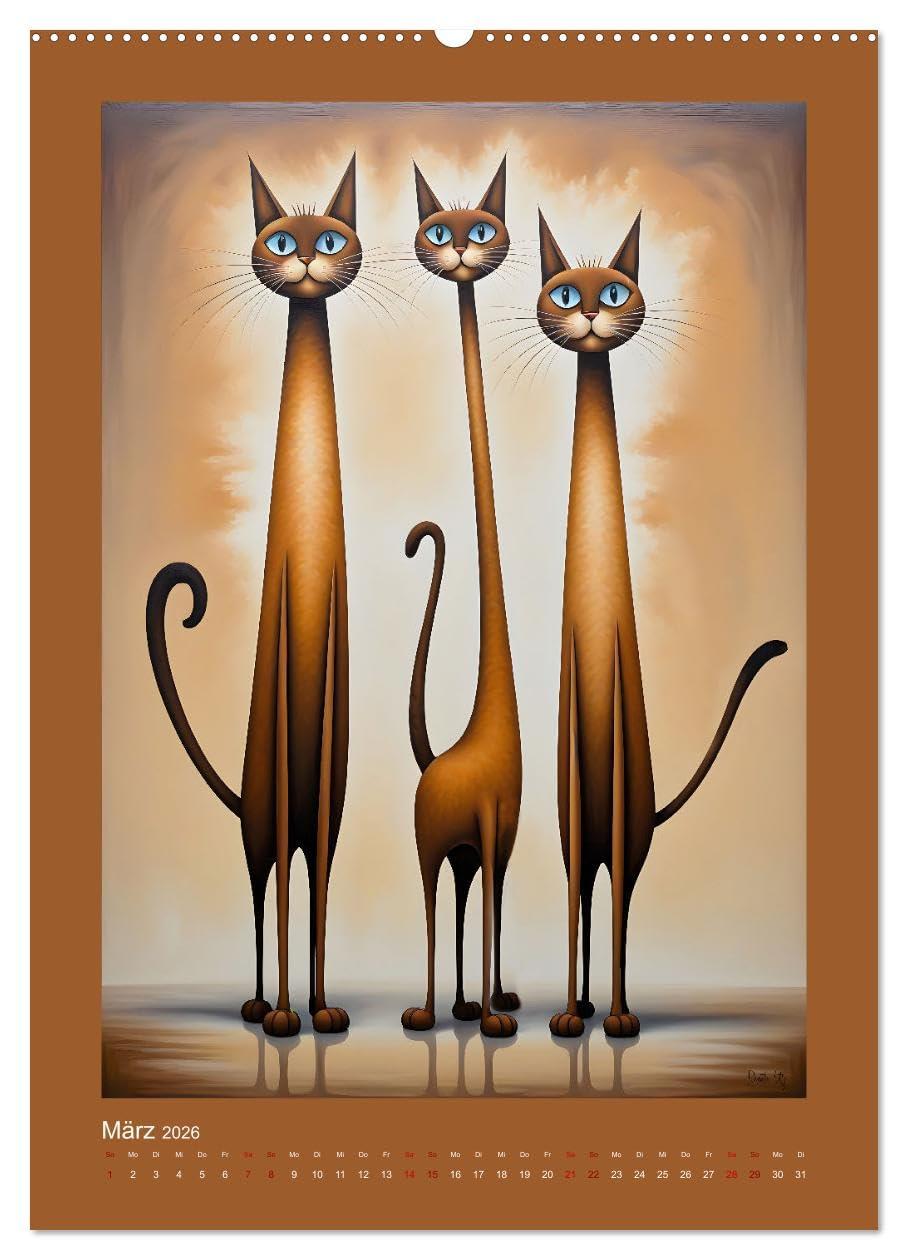Buntes Katzenvolk (hochwertiger Premium Wandkalender 2026 DIN A2 hoch), Kunstdruck in Hochglanz: Humorvolle, skurrile Bilder von farbenfrohen Katzen ... kunstvoll in Szene gesetzt (CALVENDO Kunst)