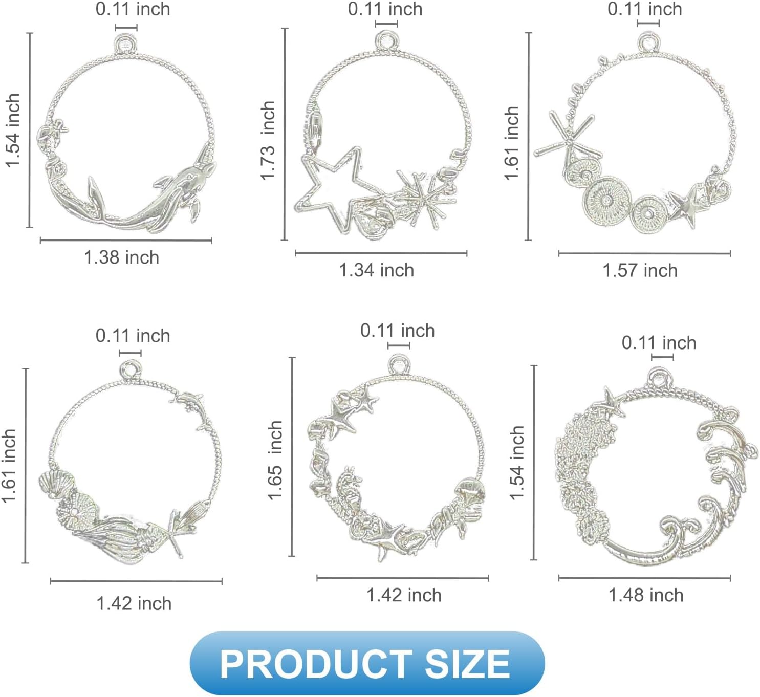 18pcs Bezels for Resin Jewelry Making Open Ice Bezel Frames with Flat Bails Ocean and Sea Charms Pendants Hollow Resin Open Cabochons for Earrings DIY Crafts Summer Decorations Silver - Image 2