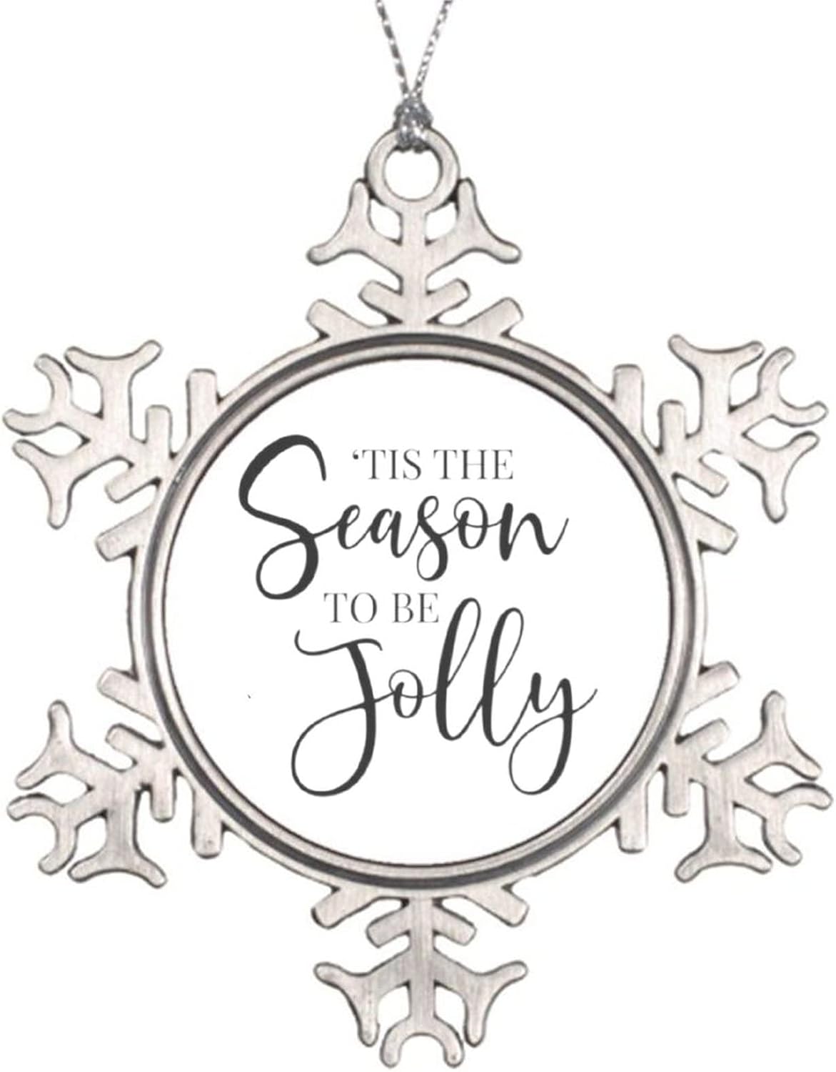 Snowflake Ornament for Christmas Keepsake Winter Saying Tis The Season to Be Jolly Metal Souvenir Funny Xmas Pendant Winter Holiday New Year Party Home Decorate Gift 3inch