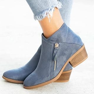SUIXI Fall Boots for Women 2022,Women's Chunky Heel Side Zip Ankle Boots,Simple Suedette Side Zip Ankle Boots, (Blue,7)