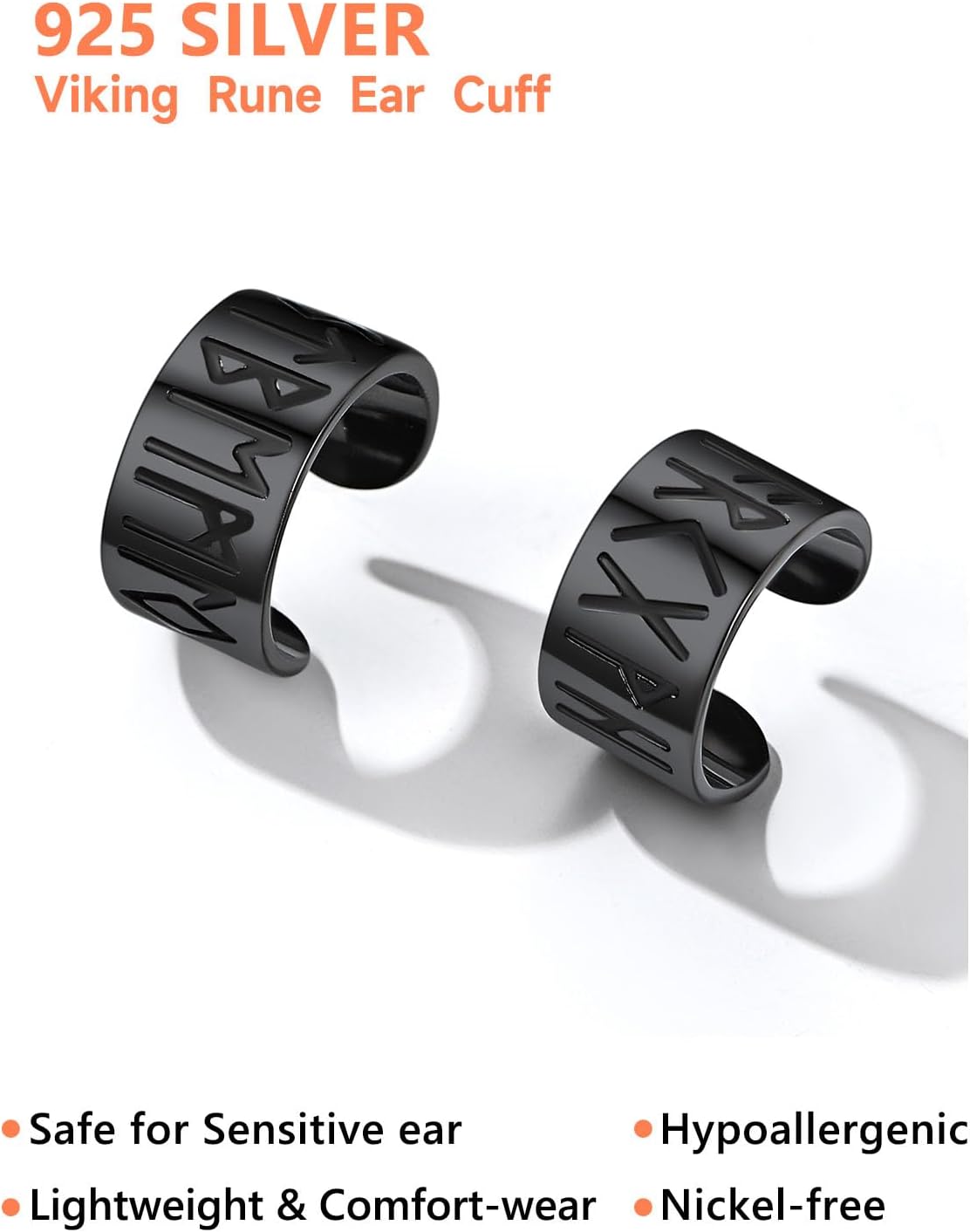 Silvora Ear Cuff 925 Sterling Silver Viking Runes Earrings for Men Women Viking Jewelry with Gift Box - Image 7