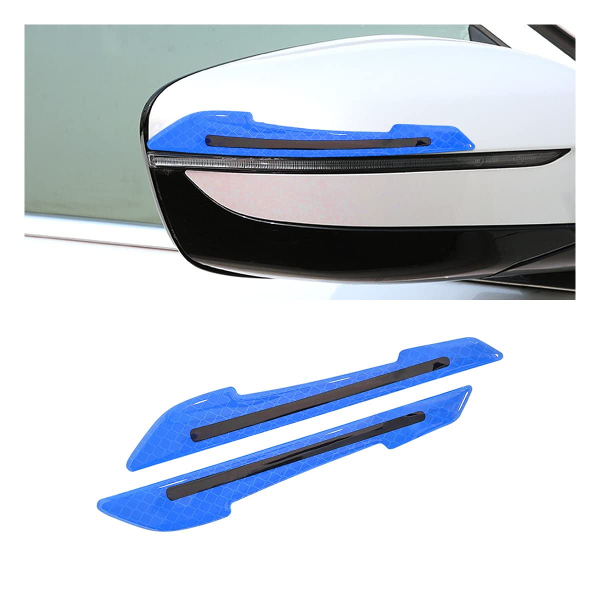 JNNJ 2PCS Night Intense Reflective Stickers for Auto Mirrors Doors Fenders, Car Side Mirror Reflective Strip, Warning Stickers for Car Door Handle, Universal Edge Guard Anti-Scratch Decals(Blue)