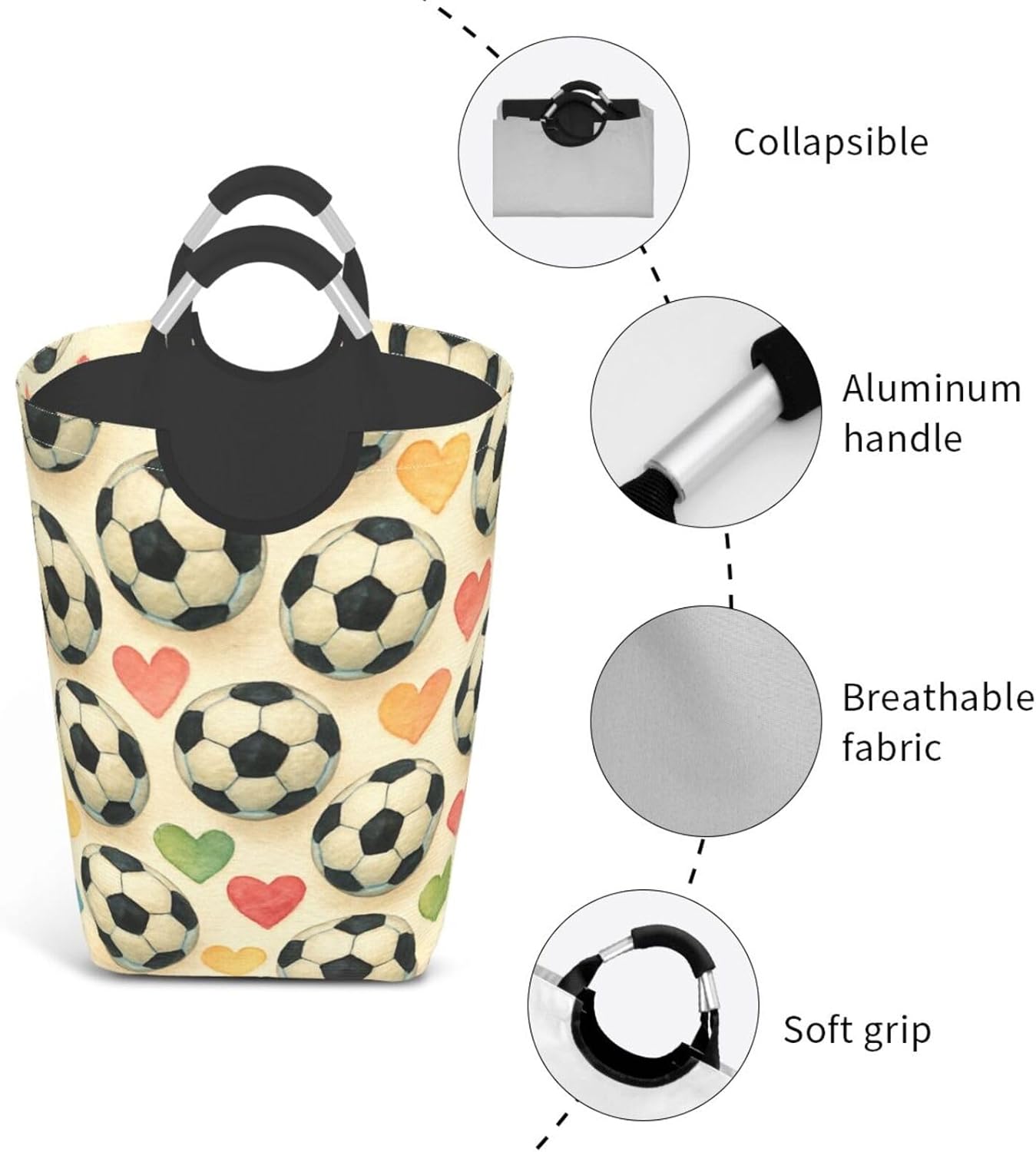 50l Laundry Basket Cute Football Love Theme Waterproof Laundry Hamper Foldable Clothes Laundry Bag With Handles