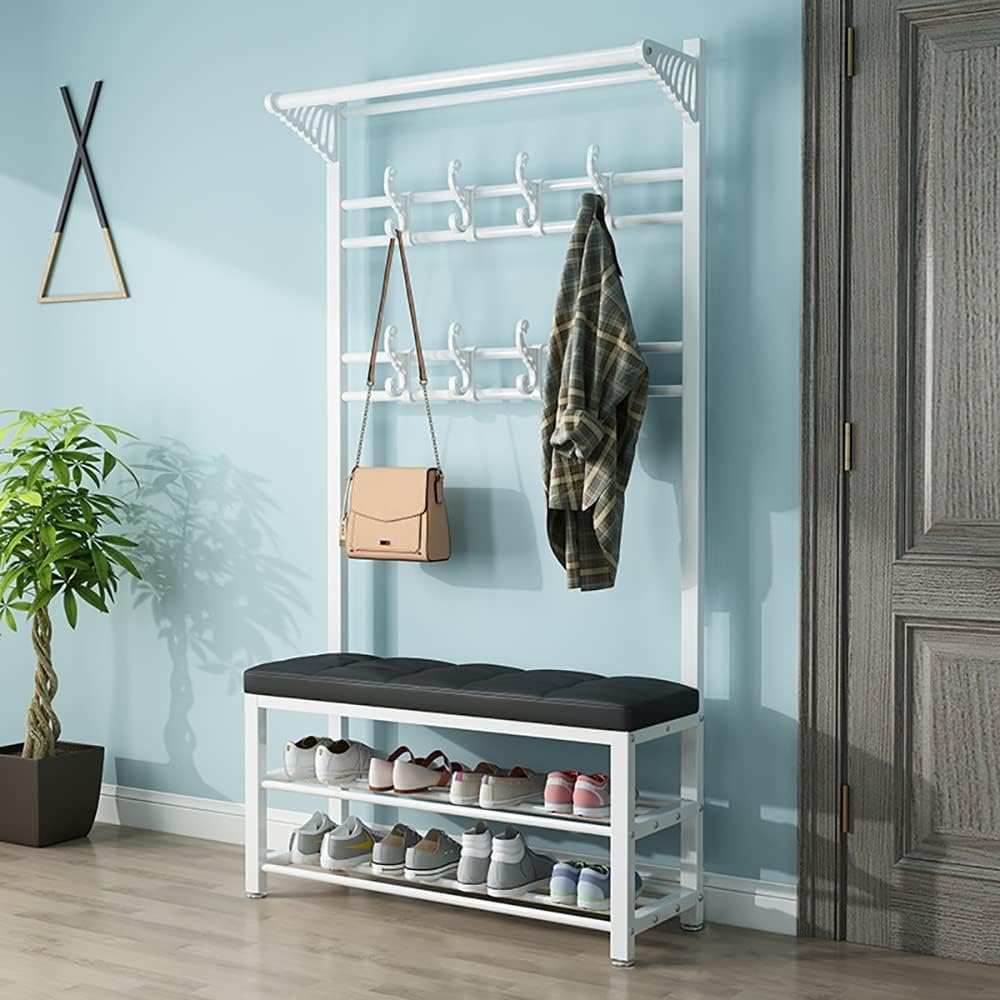 MYUYEE Coat Rack Vintage Clothes Rack With Seat, Shoe Racks With Coat Hooks, Multifunctional Wardrobe For Bedroom, Living Room Or Storage Room 100X30X175Cm(100X30X175Cm B-B)