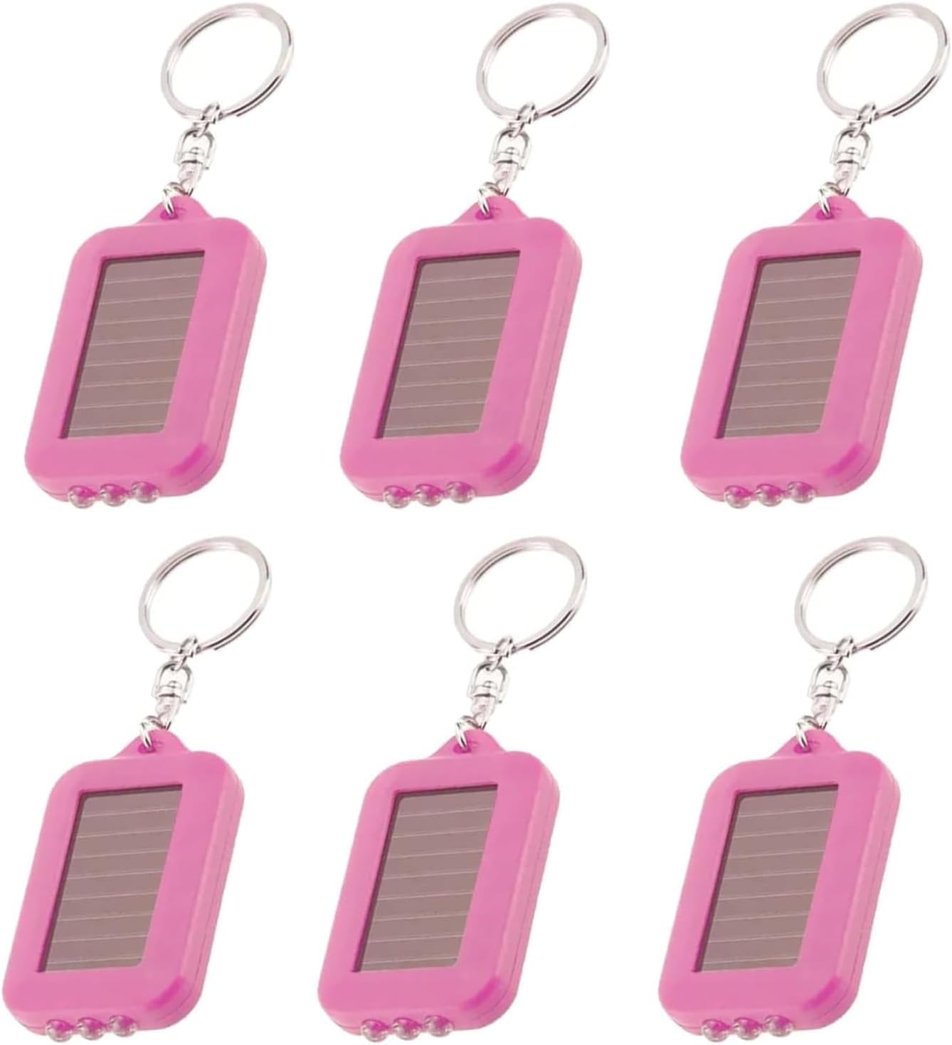MODOAO 6 Pack Solar Keychain Flashlights, No Battery Needed, Press to Light - Instantly Recharge in Sun or Indoor Light for Emergency, Power Outage, Nighttime Safety, Finding Keys (Pink)