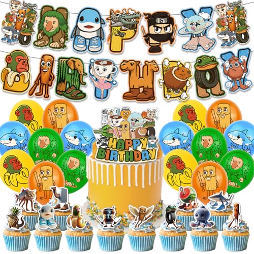 Brainrot - Decorazione per feste di compleanno a tema tung Sahur, striscione, palloncino, topper per cupcake