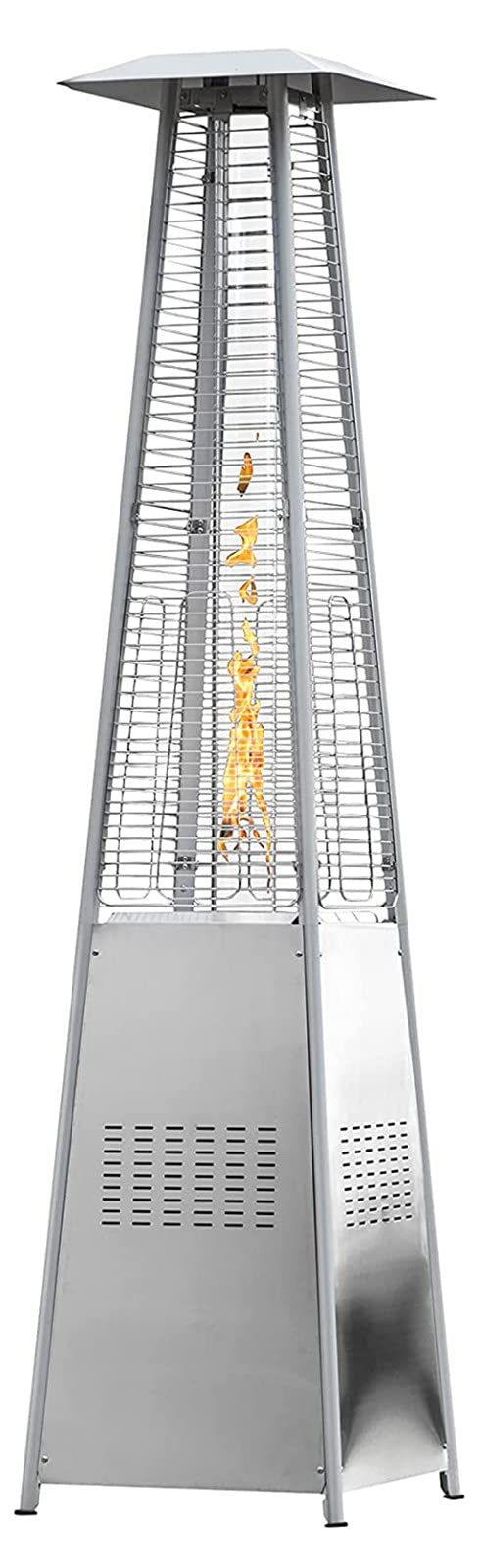 Riscaldatore per patio - 48000 BTU con struttura acciaio inossidabile base propano Riscaldatore per patio esterno Design a piramide Stufa per riscaldamento esterno per patio, balcone silver