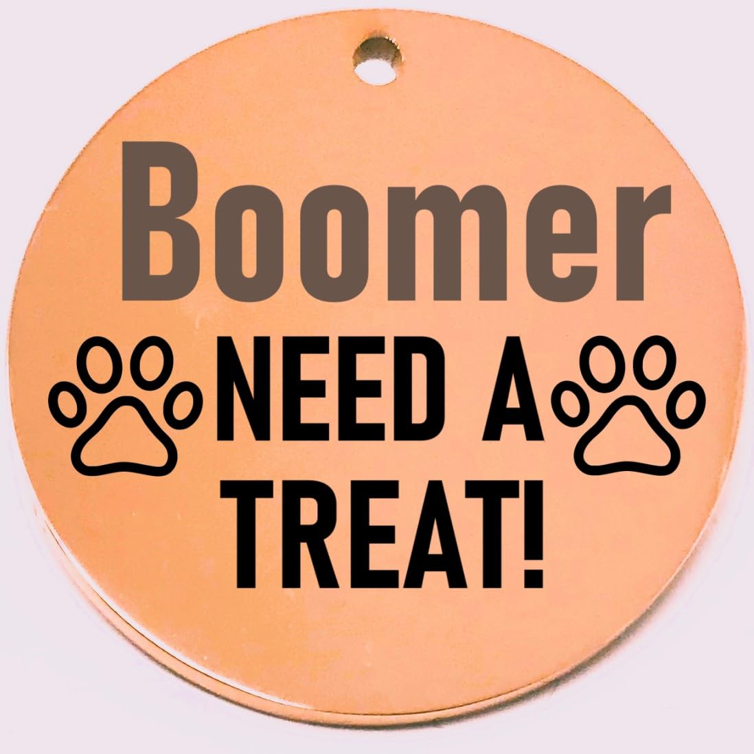 COOLLIANT Personalized Stainless Steel Cat Name Tags/Key Chains/Pendants - pet Collar Tags, pet id tag, Dog id tag, cat id tag, Dog Name tag, pet Name tag, cat Tags (Rose Gold - Need A Treat, Small)