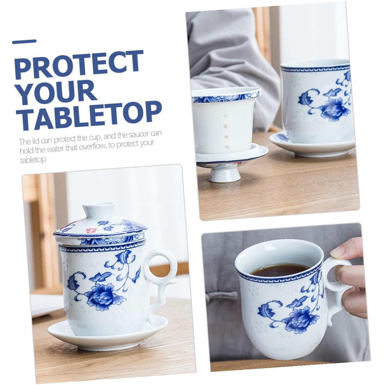 Toyvian Taza de Té de Clásica con Filtro y Tapa Diseño Azul y para Apto para Hogar Oficina y Restaurante