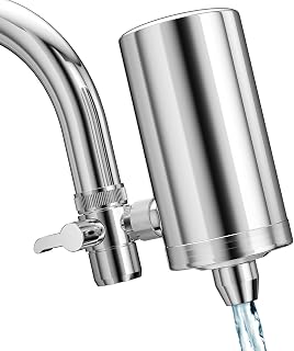 Faucet Water Filter, 1200-Gallons Water Faucet Filtration System, 304 Stainless Steel Tap Water Filter with with Dual 360-degree Swivels, Remove Chlorine, Lead, Odors, Bad Tastes and More