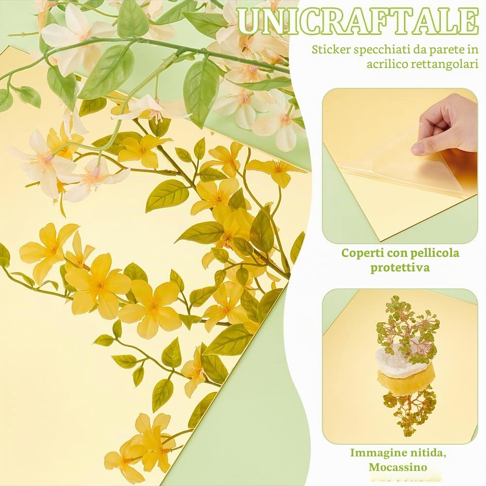 UNICRAFTALE 5pz Piastrelle Specchio Da Parete Dorate Adesivi Da Parete Specchio Acrilico Rettangolare Piastrelle Specchio Fogli Specchio Acrilico Flessibili Specchio Decorazione Da Parete per Bagno