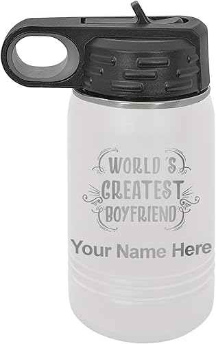 Miniatura 13 de LaserGram Botella de agua personalizada, World's Greatest Boyfriend, acero inoxidable de doble pared aislada al vacío con popote superior, regalo