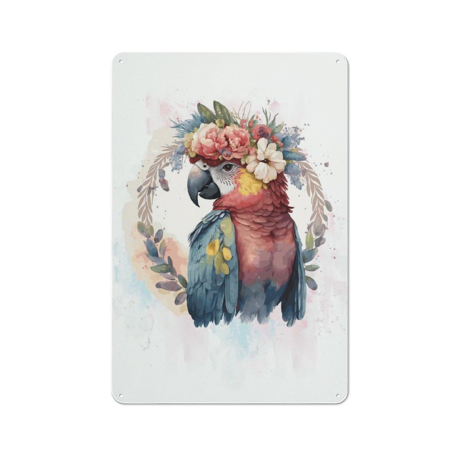 Junmoney Style Colorful Watercolor Macaw Retro Tin Wall Plaque 30X20cm For Garage Or Workshop, A Metal Wall Feature For Garages And Tool Rooms