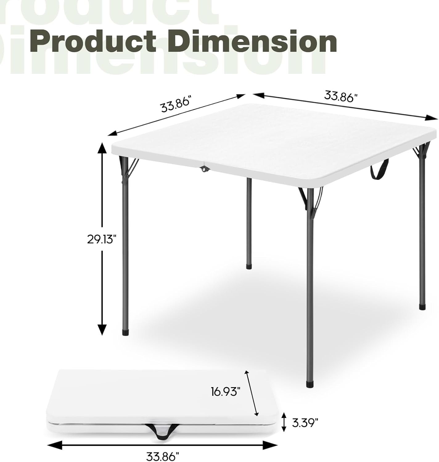 34" Square Folding Table for 4 Person, 330lbs Weight Capacity Foldable Table with HDPE Tabletop & Heavy-Duty Steel Legs, Large Portable Picnic Table for Indoor Outdoor Parties, Camping, White