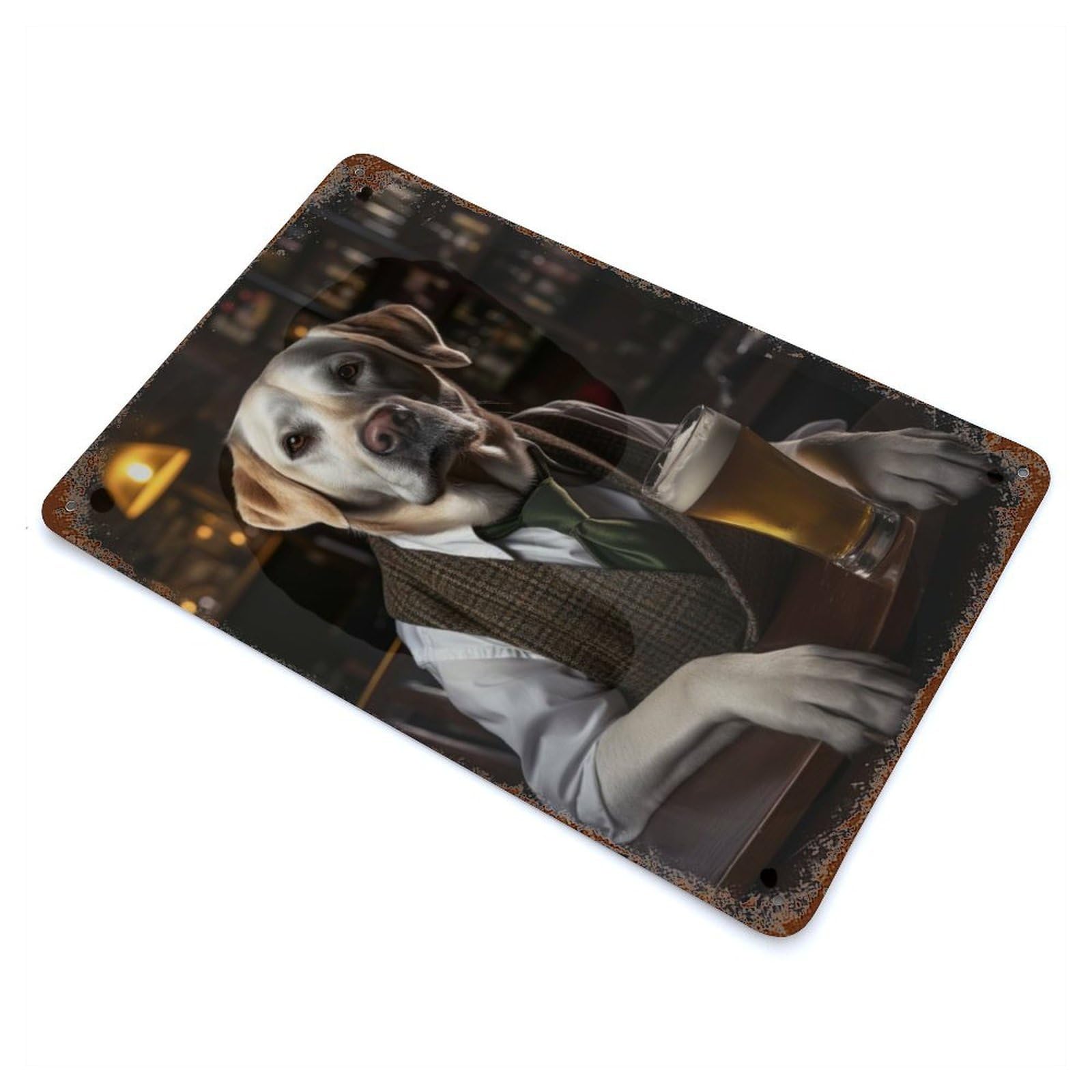 Garage Style White Labrador at The Pub Rustic Tin Plaque 11.8"x7.9", Classic Wall Plaque for Bar And Workshop